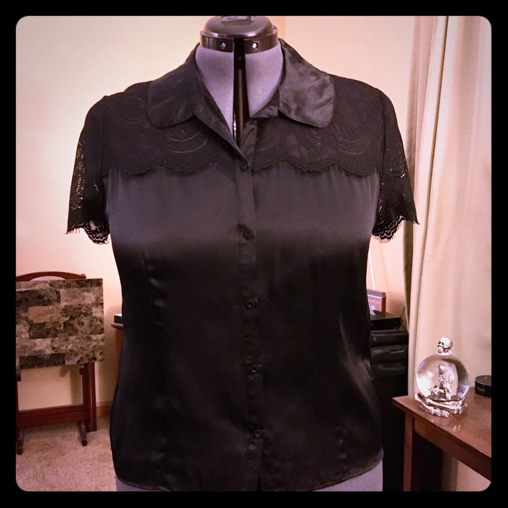 Black silk and lace blouse